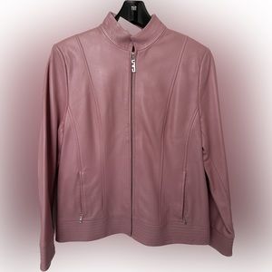 NWT Size Small St. John Sport by Marie Gray Pink 100% Leather Bomber Jacket